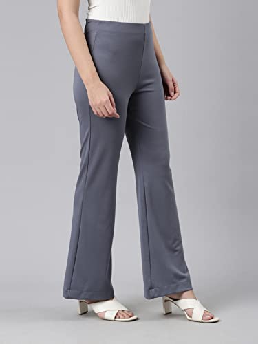 Image of GO COLORS Soft Cotton Stretch Flared Pant Full Length for Women| Breathable, High Rise
