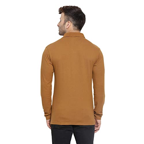 Image of CHKOKKO Cotton Polo Neck Full Sleeves Plain T Shirt for Men with Pocket Brown L