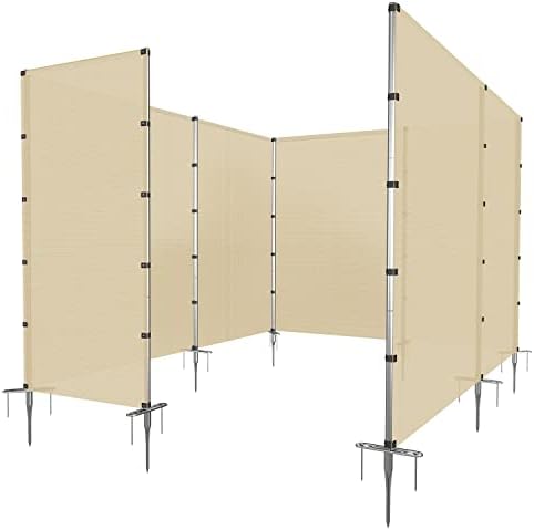 PATIO Outdoor Privacy Fence with Stainless Steel Poles Dog Fencing for Deck Backyard Yard Freestanding Removable Privacy Fence Barrier Garden Chicken Fence with Spikes Beige 6'x56'