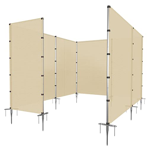 PATIO Outdoor Privacy Fence with Stainless Steel Poles Dog Fencing for Deck Backyard Yard Freestanding Removable Privacy Fence Barrier Garden Chicken Fence with Spikes Beige 6'x56'