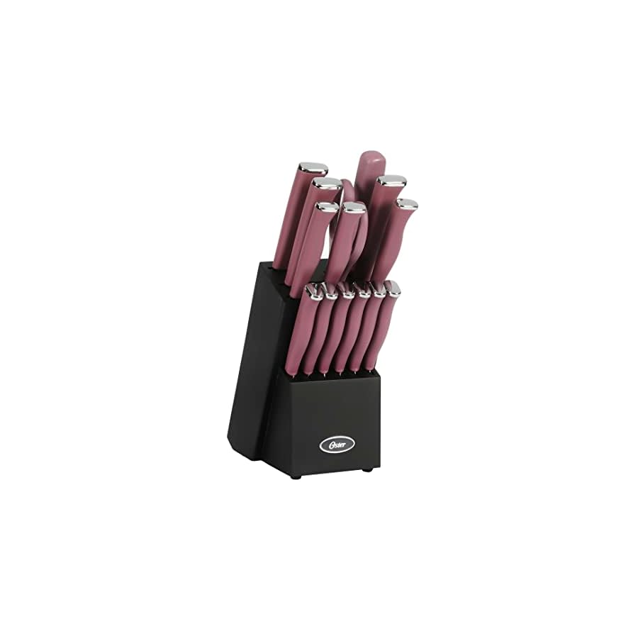 Oster Langmore 15 Piece Stainless Steel Cutlery Knife Block Set W/Black Box – Purple