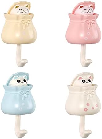 OUEEGER Wall Hooks Decorative, 4 Pack Cute Wall Hooks, Cat Coat Hooks for Towel, Backpack, Key, Hat