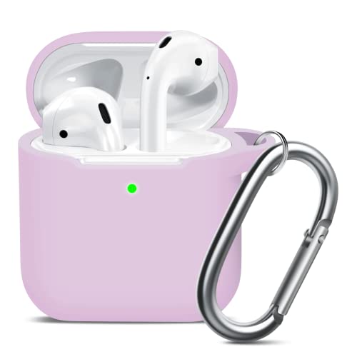 Moloppo Airpods Case Cover , Soft Silicone Protective Cover With Keychain For Women Men Compatible With Apple Airpods 2Nd 1St Generation Charging Case, Front Led Visible- Pink Purple #TOP4