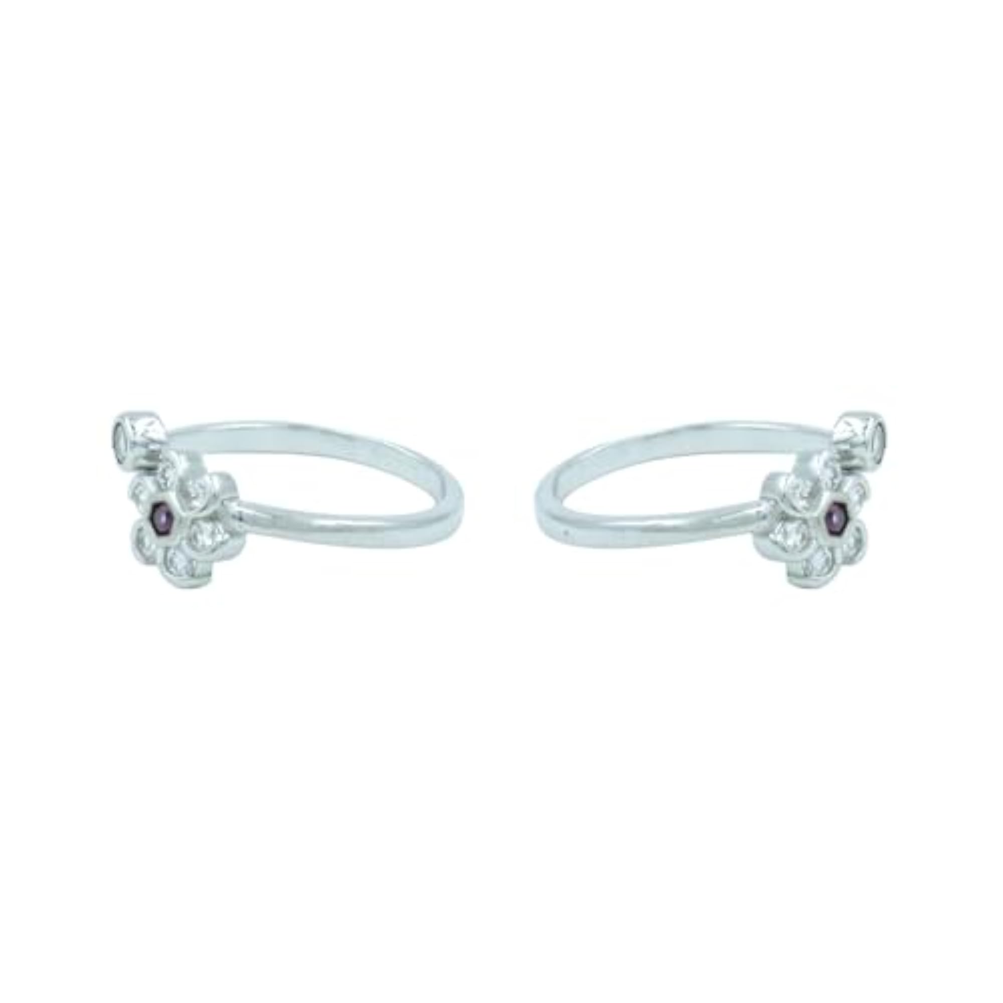 Ria Silver by 925 Sterling Silver Purple Floral Toe Rings