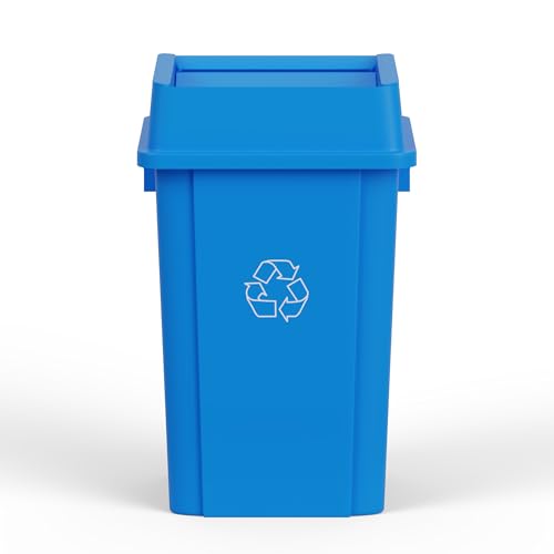 Image of 19 Gallon Blue Square Commercial Trash Garbage Can with Lid | Outdoor Office Restaurant School Kitchen