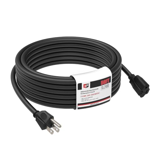 Image of EP 50FT Outdoor Extension Cord, 16 /3 SJTW Heavy Duty Black, ETL Listed