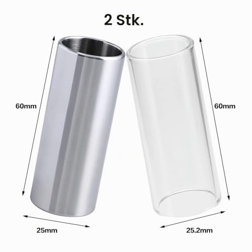 2 Stück Gitarre Slide Set Glas Slide und Edelstahl Slide Instrument Zubehör für E-Gitarre, Gitarre, Bass, Ukulele oder andere Saiteninstrumente
