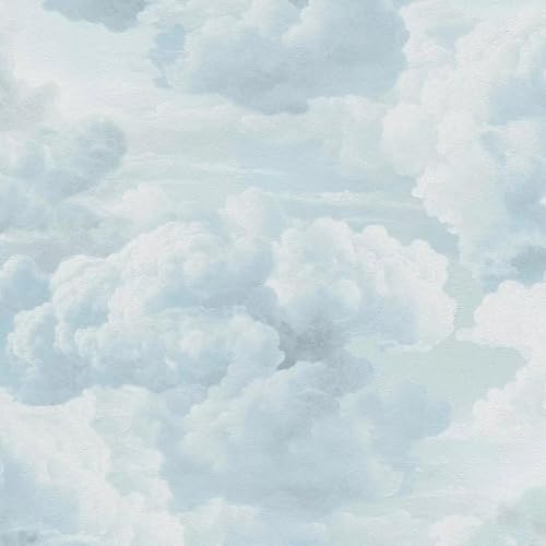 Blue White Metropolis Painted Cloud Wallpaper Textured Paste The Wall Vinyl