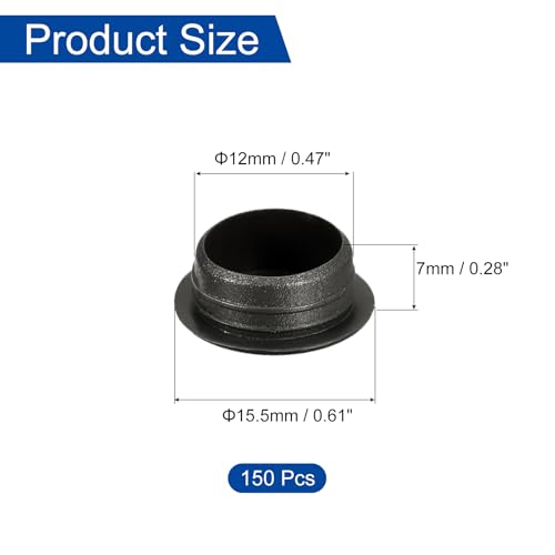 Image of uxcell 150Pcs Screw Hole Plugs, 12mm(1 /2 inch) Dia Plastic Round Button Plugs Snap in Locking Hole Covers Flush Type Caps for Furniture Cabinet, Black