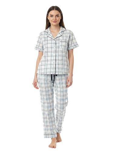 Image of NAP BOUND 100% Cotton Women Pajama Sets Button Down Short Sleeve Sleepwear Soft Pjs 2 Piece Lounge Set with Pocket XS-XXL