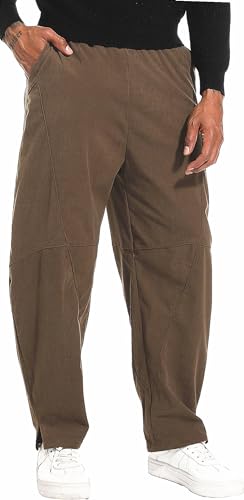 CLANMILUMS Men's Casual Elastic Waist Corduroy Pants Drawstring Loose Fit Pants (40, Camel)