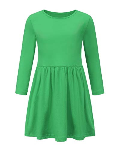 Aisyee Girls Long Sleeve Dress Cotton Casual Dresses Twirly A-line Skater Dress for School Party 2-14 Years