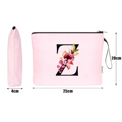 Image of Vavabox A-Z Personalized Makeup Bag, Birthday Gifts for Women Mom, Gifts for Best Friend, Bride Bridesmaid Cosmetic bag (Z, 06-Pink)