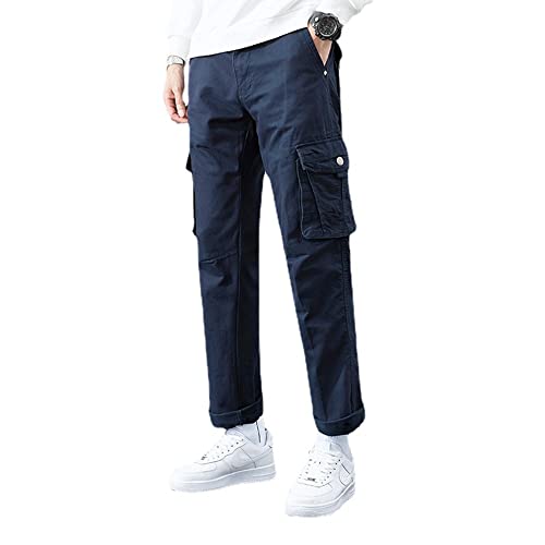 KENID Calça cargo masculina casual de algodão sólido com vários bolsos para corrida ao ar livre cami