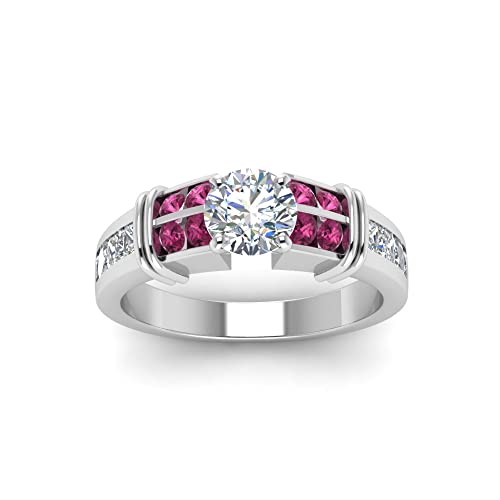 Image of 55Carat Choose Your Gemstone Channel Set Wide Diamond CZ Ring Sterling Silver Round Shape Side Stone Engagement Rings Everyday Jewelry Wedding Jewelry Handmade Gifts for Wife US Size 4 to 12