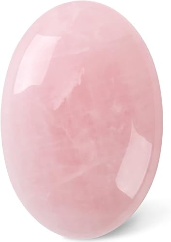 CASMON Piedras ovaladas de palma de cuarzo rosa, piedra de bolsillo para terapia de alivio de ansiedad y estrés, piedra energética pulida natural (1