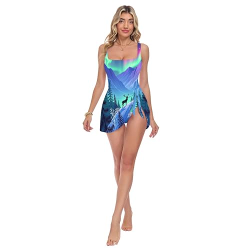 Maillot de bain une pièce pour femme à motif de forêt boréale et larges bretelles