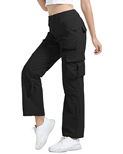 Dafensi Cargo Pants For Women High Waisted Classic Straight Leg Hiking Casual Pants Black-L #TOP1