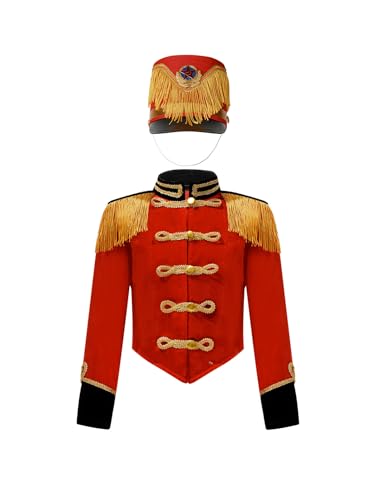 Kids Circus Ringmaster Outfits Drum Major Team Uniform Marching Band Tassel Jacket Coat with Hats Set