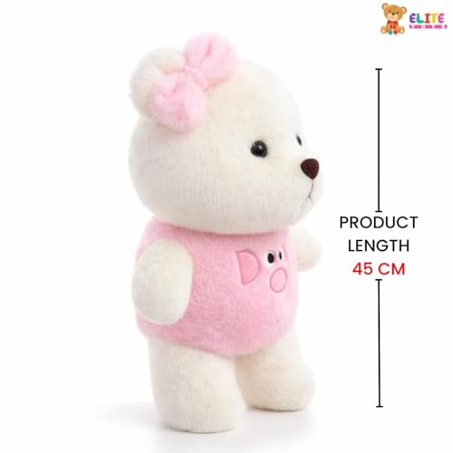 Image of ELITE CREATIONS Cute Teddy Bear Soft Toy for Girls 40 cm | Pink Bear Plush Stuffed Toy with Bow | Soft Cuddly Teddy for Kids | Birthday Gift for Baby Girl Valentine Gift
