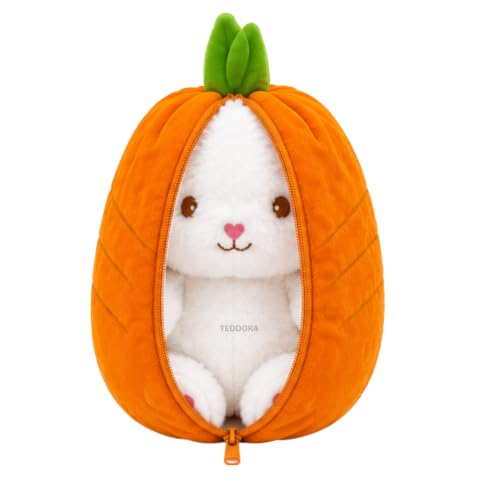 Image of Rabbit with Chain Reversible Carrot Bunny Orange Soft Toy for Girls Boys Kids, Zipper Animal Stuffed Baby Teddy Gift Birthday, 20 cm