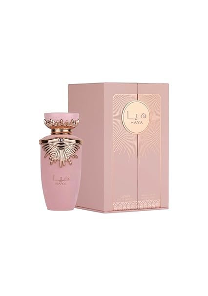 Haya Eau De Perfume en espray para mujer, fragancia importada de larga duración en tono árabe con notas de rosa, champán, bayas rosas, naranja sangre