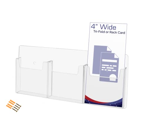 Marketing Holders Hanging Brochure Holder for 4" Trifolds and Amenity Pamphlets Clear Acrylic 3 Pocket Organizer with Hardware for Printed Materials in Welcome and Community Centers