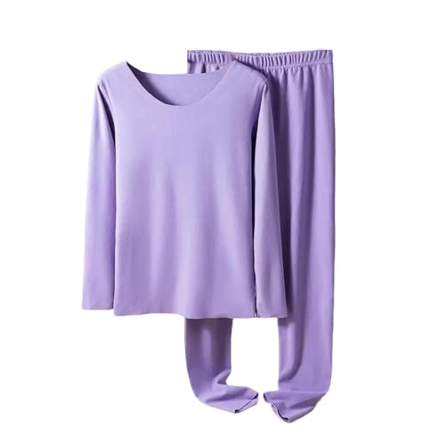 Solid-Color-Pajamas-Set-for-Women-Round-Neck-Thermal-Sleepwear-Set-Textured-Comfy-2-Piece-Fall-Winter-Nightwear-Set