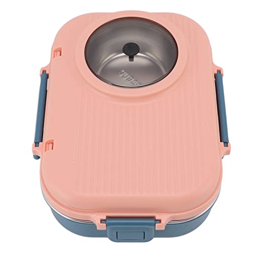 Thermal Lunch Containers, 4 Compartments Insulated Lunch Box Portable Bento Box with Spoon, Chopsticks and Soup Bowl for School Office Picnic (Pink)