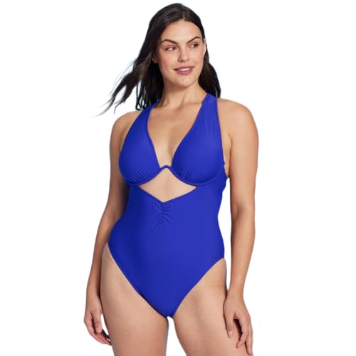 Shade & Shore Women's Cut Out Underwire One Piece Swimsuit - (Blue, XLarge), Small
