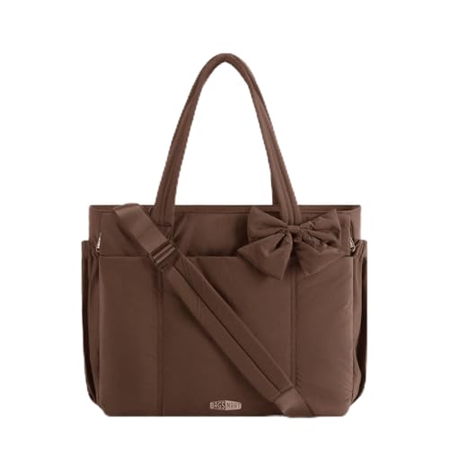 Image of BAGSMART Crush Bow Tote Bag for Women, Puffer Travel Work Yoga Laptop Bag | Large Bow Tote Fits 40oz Tumbler, 15.6 inch Laptop, Yoga Mat Sleeve, Waterproof Pocket, Travel Work Swim Gym Mom Shoulder Handbag