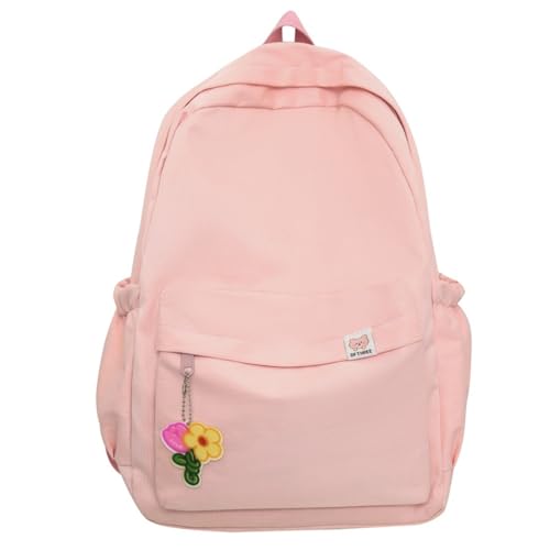 Aesthetic Backpack Pure Color Backpack Cute Canvas Kawaii Backpack Large Capacity Casual Travel Daypacks (Pink)
