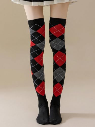 Image of YELAIVP Women Knee High Socks Check Pattern Over the knee Socks Casual Fashion Tight high sock for School Cosplay Daily Wear