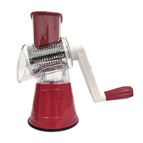 Yyiingkku スライサー 野菜カッター 回転式 手動 3ブレード付 薄切り 細せん切り 安全 スライサー セット カッター 交換可能 キッチン用品 玉ねぎ 人参 大根 じゃがいも 家庭用 (レッド)