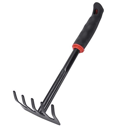 CUHAWUDBA Black Nonslip Handle Metal Head Lawn Garden Rake Hand Tool 12.1