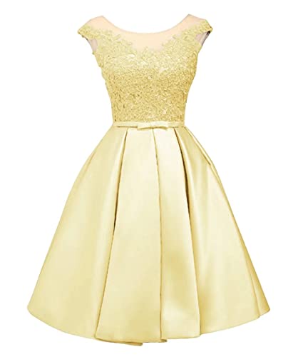 Short Homecoming Dresses Lace Floral Lace Up Prom Party Dresses For Wedding Yellow Size 2 #TOP3