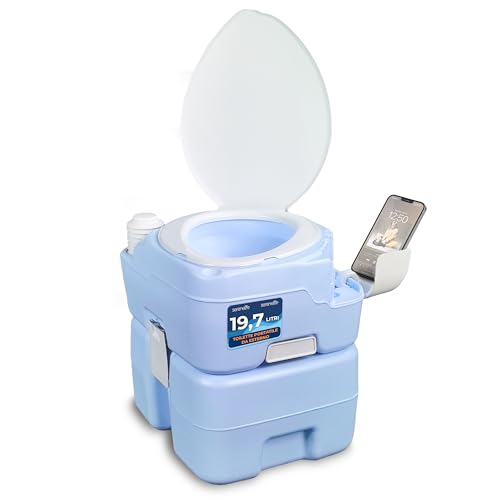 SereneLife WC Portatile da Campeggio e Escursioni 20 Litri, 120 Scarichi, Impermeabile, WC da Viaggio in PE Resistente, Serbatoio Rimovibile, Spruzzatore e Porta Telefono