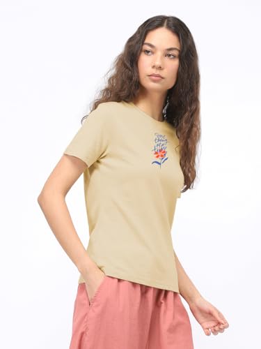 Image of Nobero Women's Graphic Printed T-Shirt | Regular Fit 180 GSM Cotton Tee for Women | Comfortable Round Neck Casual Wear