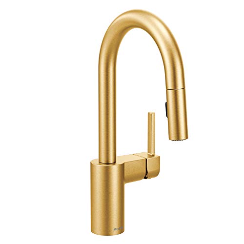 Moen 5965BG Align One-Handle Pulldown Bar Faucet with Power Clean featuring Reflex, Brushed Gold