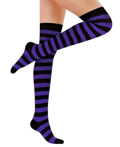 Image of Womens Thigh High Socks Athletic Stripe Cute Colorful Over the Knee High Sock Colorful Long Tube Sock