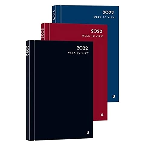 A5 Week to View Diary Classic 2022 Assorted Red, Blue and Black Diaries Cover
