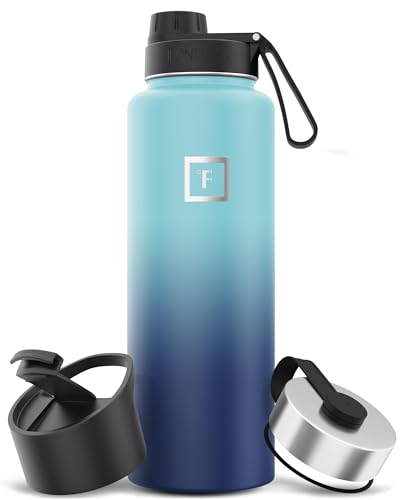 Image of IRON FLASK Camping & Hiking Hydration Flask with Spout, Wide Mouth Insulated Stainless Steel Sports Water Bottle - 40 oz Blue Waves