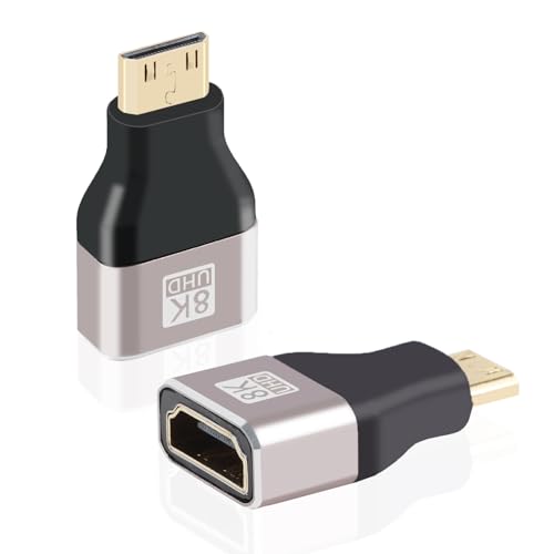 AIMHDUTY Mini HDMI to HDMI Adapter 2-Pack, Support 8K@60Hz, 4K@144Hz, Compatible with Raspberry Pi, Camera, Camcorder, DSLR, Tablet, Video Card