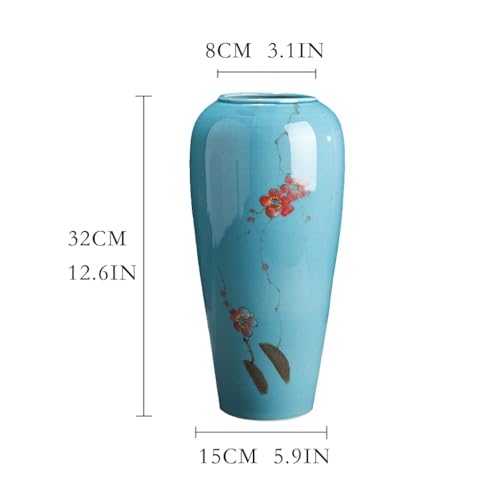 Vase céramique fleur de prunier bleu rétro : ornement de table - 3