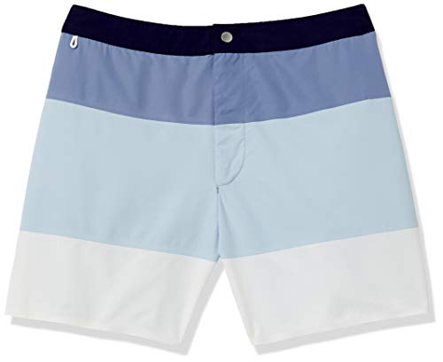 Lacoste Men's Standard Color Block Button Waist Swim Trunks, Navy Blue/Purpy-Rill-Flour, S #TOP19