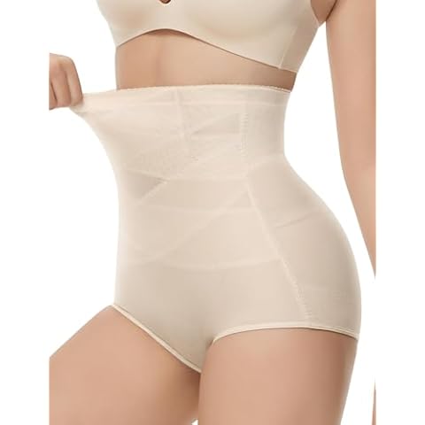 KLVEE Shapewear Tummy Control Underwear High Waisted Girdle Body Shaper Butt Lifting Panties Spanks Beige Cover