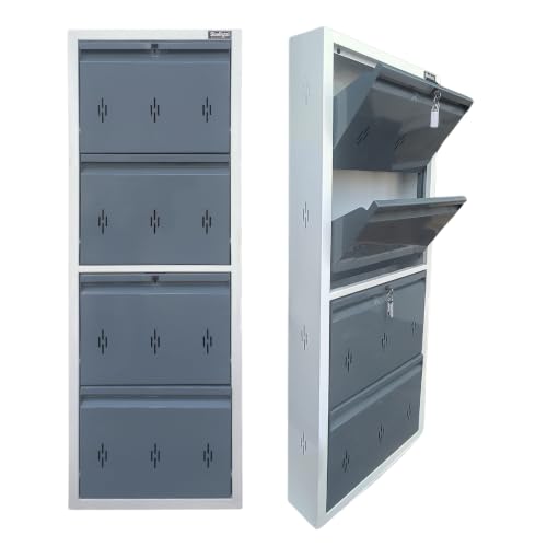 Image of Shoe Rack with Door 20 Inch | Slim | Wll Mounted | Fits Shoe Size 10 | Space Saving Storage Organizer for Modern Home Use (Grey, 4 Door)