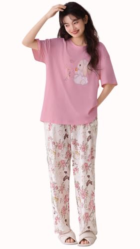 Image of GLASGO Women's Cotton Pajama Set with Top & Pants|| Korean Night Suit|| Lightweight Printed Set || Soft & Comfy Sleepwear for Girls & Women || LNS-3-$