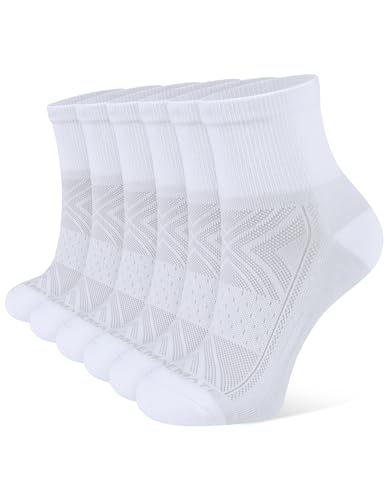 CLOSEMATE 6 Pairs Womens Ankle Athletic Socks Cushioned Cotton Comfort Breathable for Running Sports(6WhiteGrey, Size M)