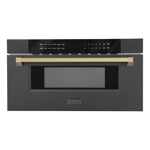 Image of ZLINE Autograph Edition 30" 1.2 cu. ft. Built-in Microwave Drawer in Black Stainless Steel and Champagne Bronze Accents